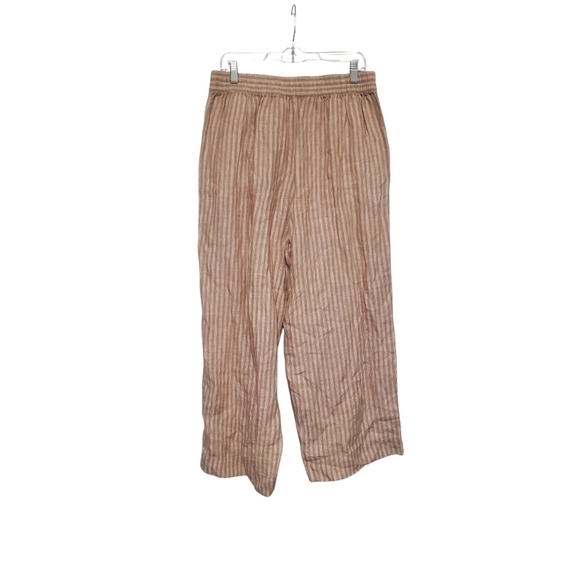 Madewell Pull-on Straight Crop Pants Cotton-Linen Blend Tan/White Stripe Size 12 - Picture 2 of 3